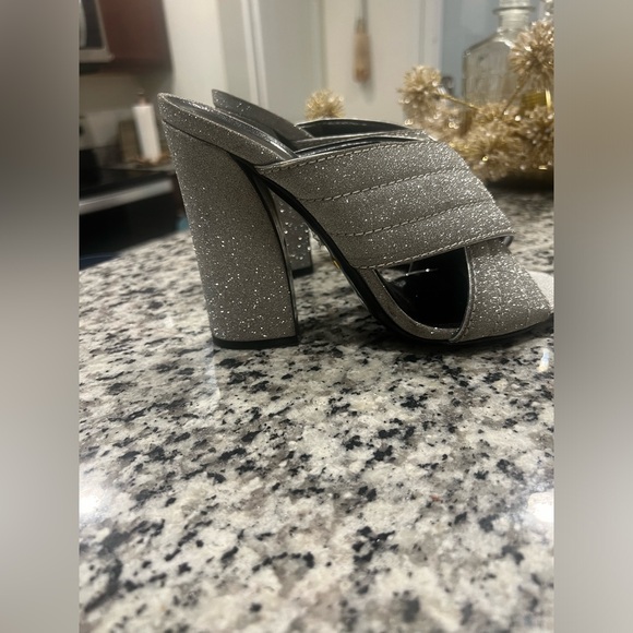Gucci Silver Glitter Heels, Wedge. Mule - Picture 1 of 4